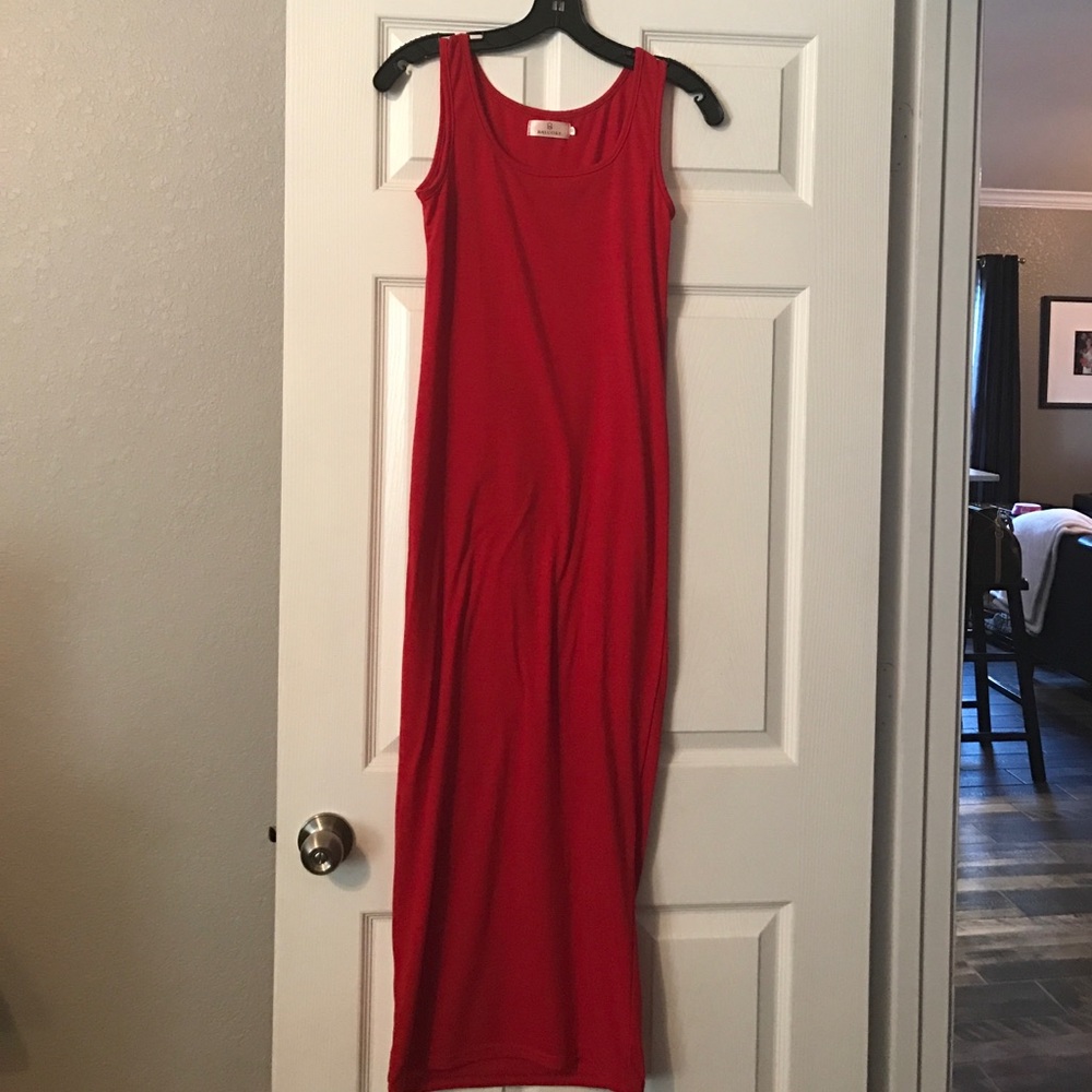 Red cotton mid calf dress