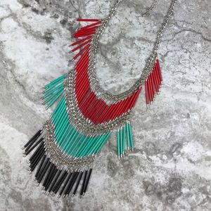 Black, Turquoise, Red & Silver Statement Necklace