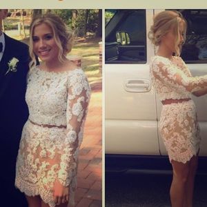 Sherri hill white lace two piece formal dress
