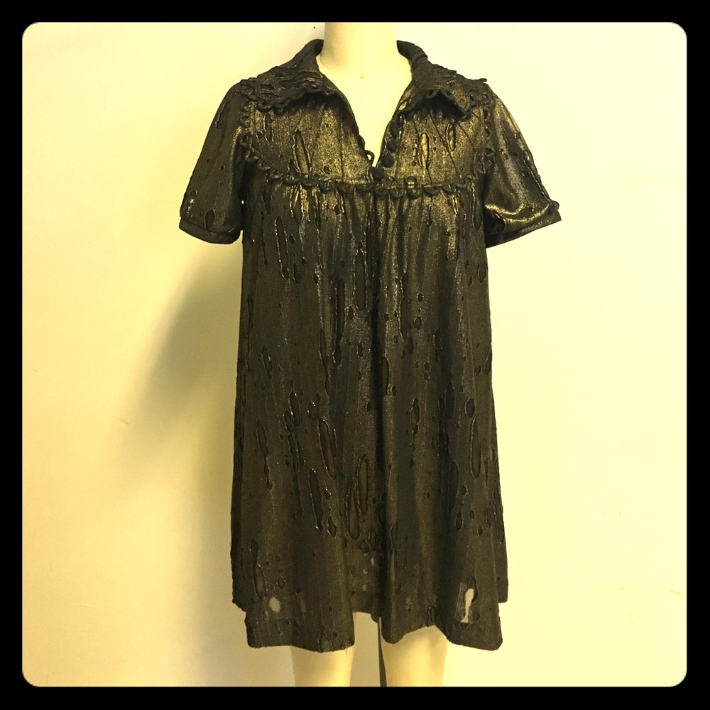 WAYNE from Barney's black gold metallic tunic