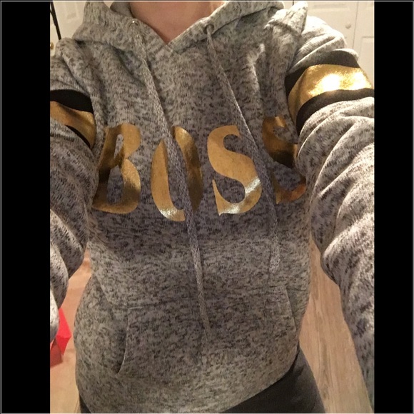 BOSS gray/gold hooded sweatshirt 1 Medium left! - Picture 3 of 3