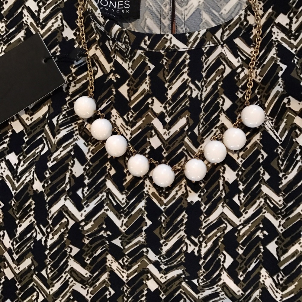 NWT! Jones New York Navy Olive Cream Dress Size 4 - Picture 4 of 7