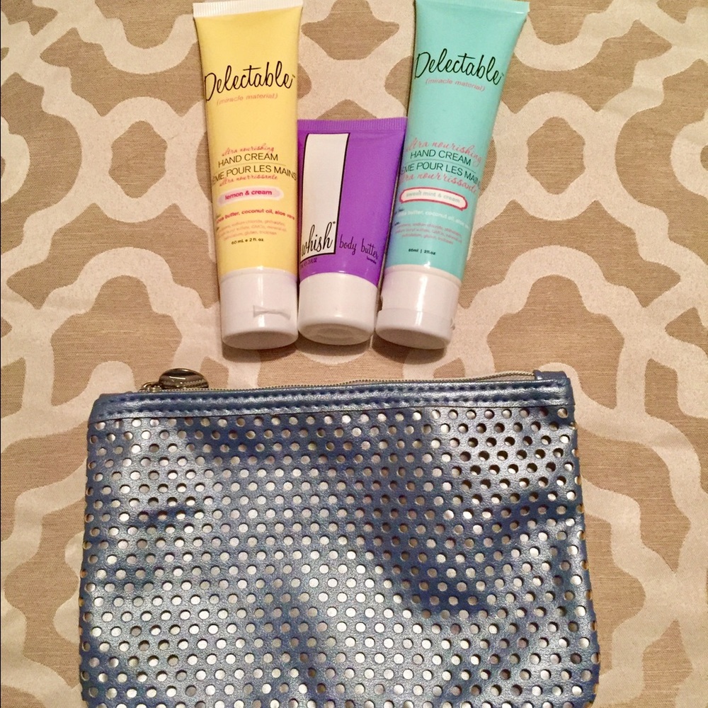 💙Silver Makeup Bag WIth Lot Of 3 Hand Creams