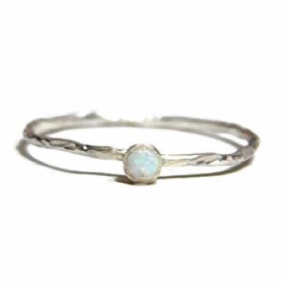 (2-13) 925 Sterling Silver 3MM White Fire Opal Gemstone Stacking/Stackable Ring - Picture 2 of 6