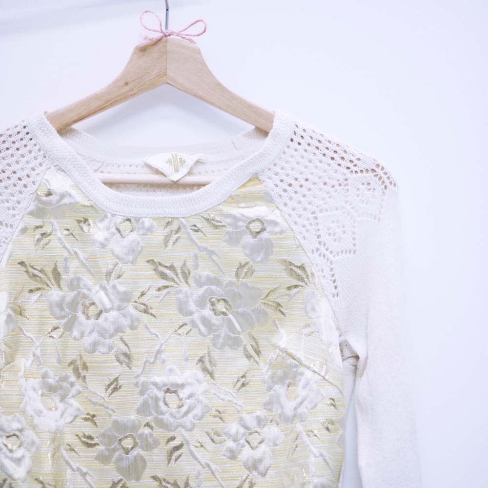 Anthropologie || Embroidered Gold Sweater