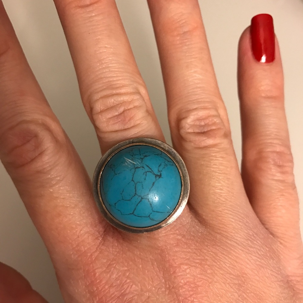Vintage Silver 20 mm Round Turquoise Ring S. 7.75"