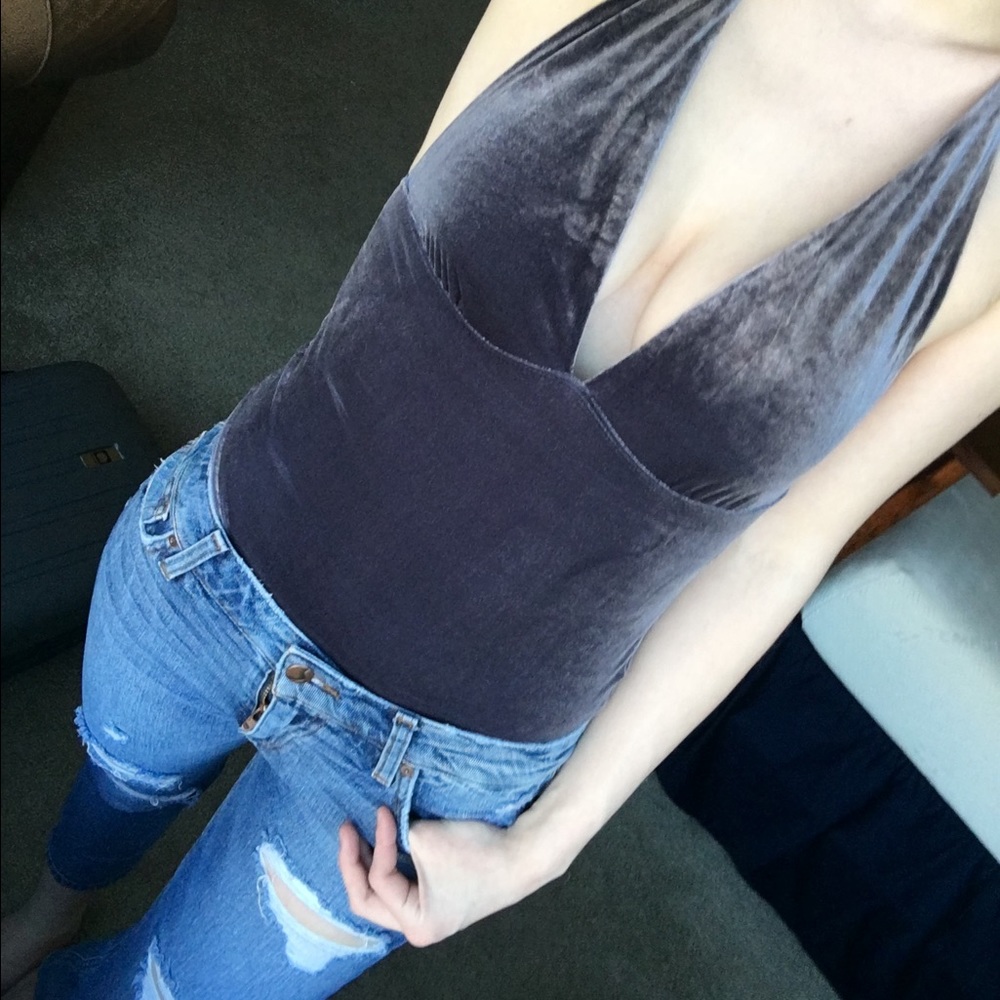 NWT LA Hearts blue velvet bodysuit