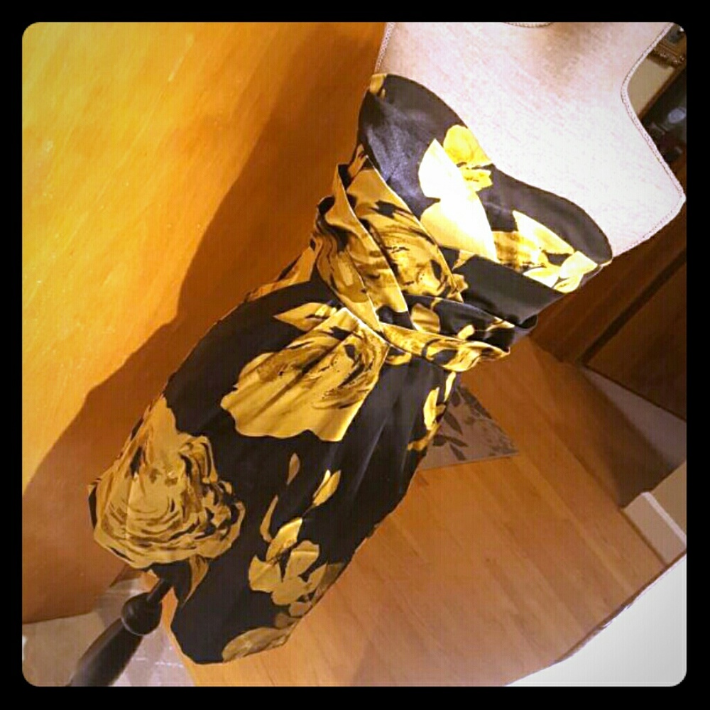 Brand new silky black and gold floral dress