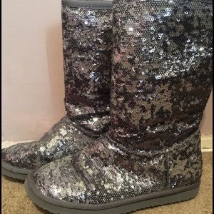 silver sparkly boots