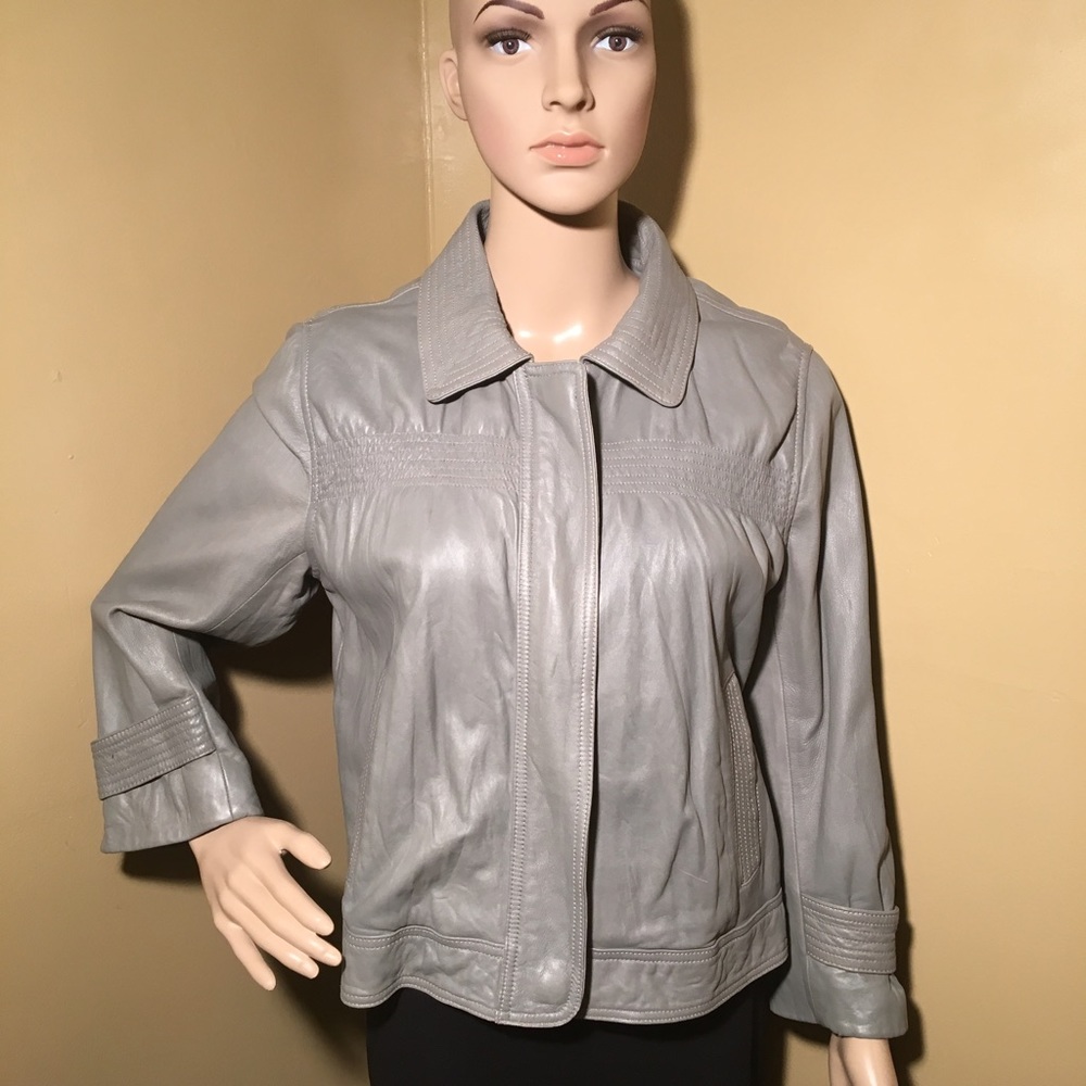 Loft Ann Taylor gray leather jacket size 10