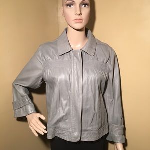 Loft Ann Taylor gray leather jacket size 10