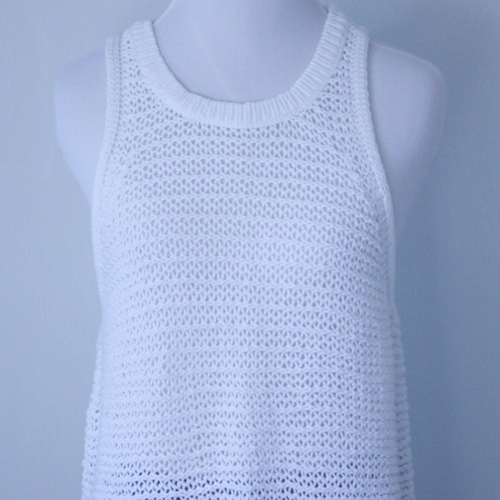 Ann Taylor High/Low Knit Tank, White, Size Small