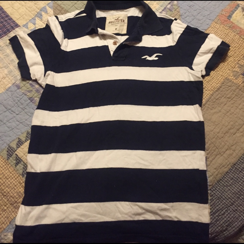 Hollister Boys M navy and white collard shirt