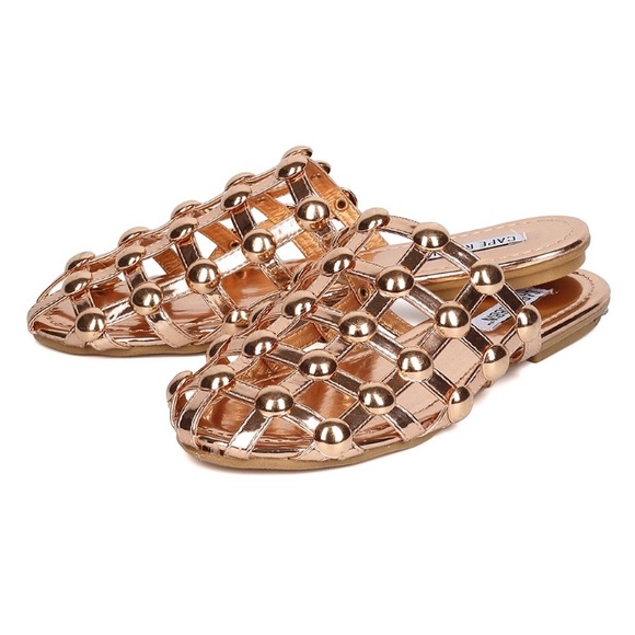 Evelyn Rose Gold Metallic Caged Mules Slides Flats - Picture 5 of 8