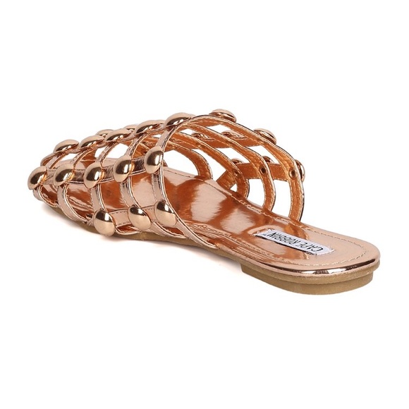 Evelyn Rose Gold Metallic Caged Mules Slides Flats - Picture 7 of 8