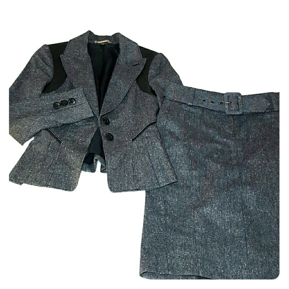 Bebe gray black blazer and belted pencil skirt