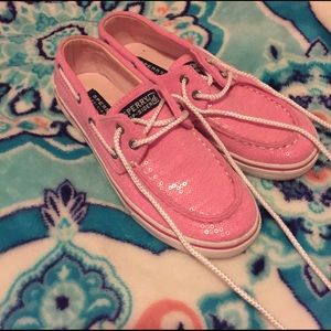 WORN ONCE Pink sequin SPERRY top sider Bahama 2.5