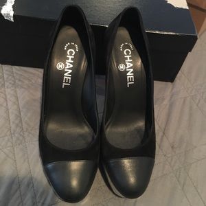Chanel black and silver platform pumps