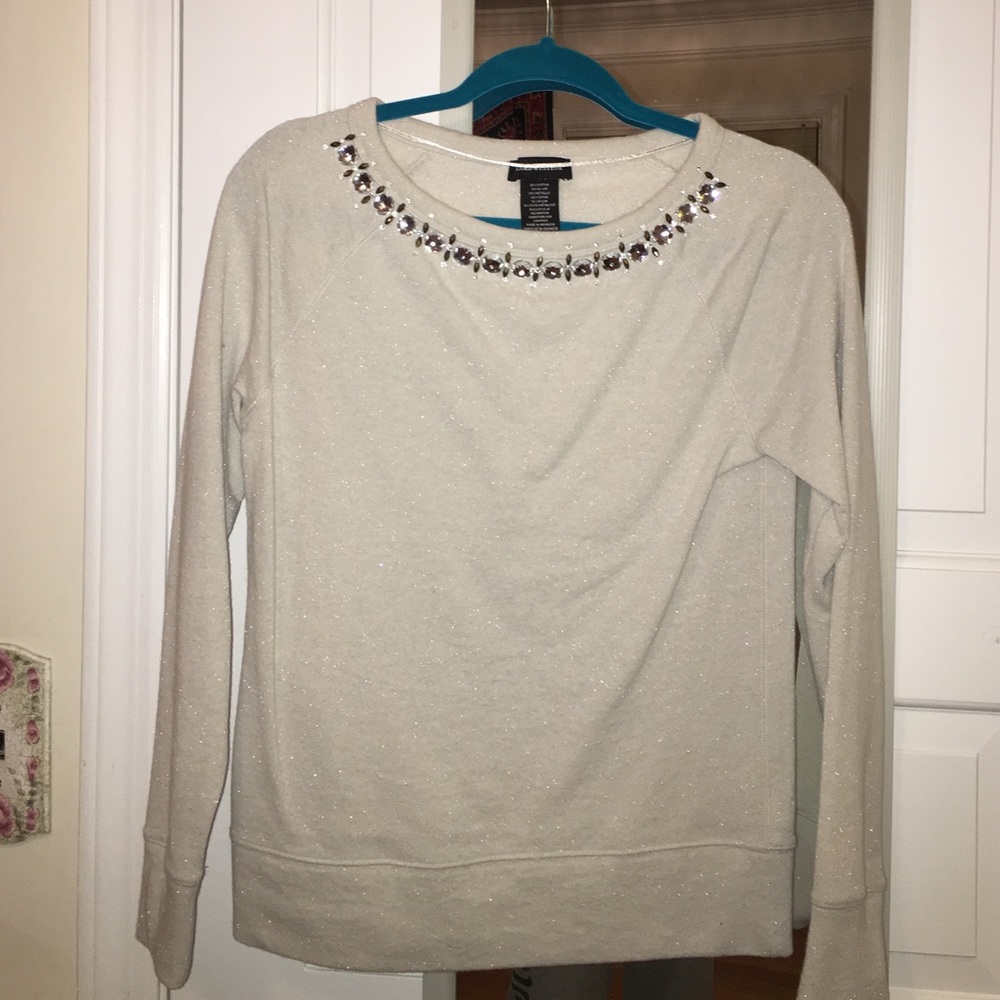 Lord and Taylor sweater top with beaded neckline