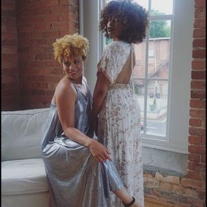 Zara Maxi Dress with tan floral embroidery.