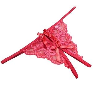 Open crotch lace thong