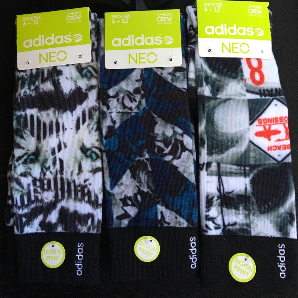 Adidas Digital Print Crew Socks. $12 each.