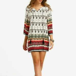 Multi color neck tribal print dress