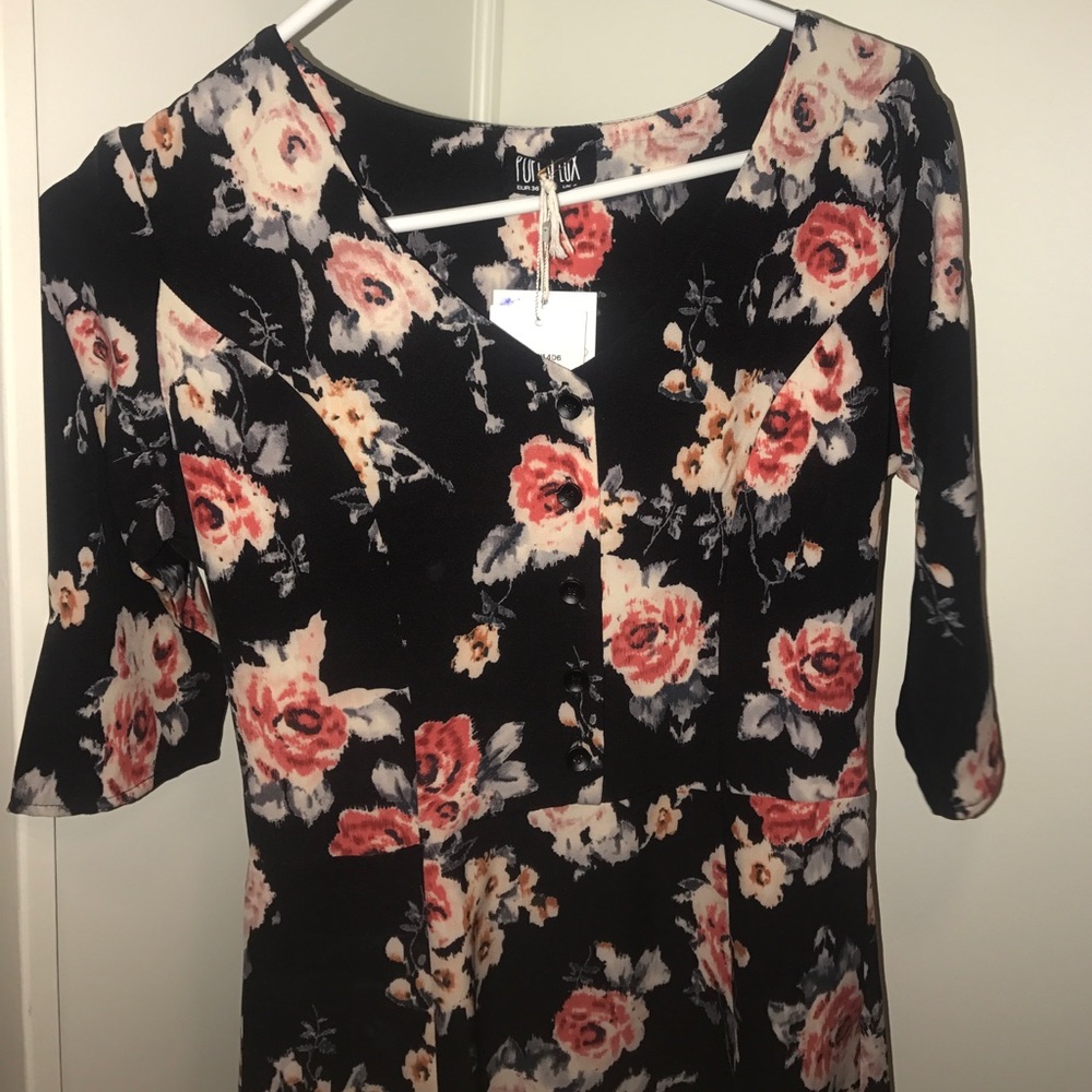 Black/Multi Button Up Skater Dress