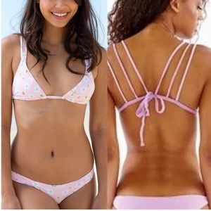 Frankie's bikinis pink pansies kalani top
