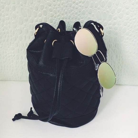 Ellison Black Vegan Leather Bucket Bag - Picture 4 of 6