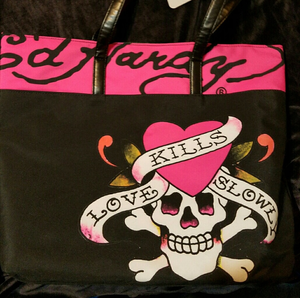 Ed Hardy tote, great gift bag, love kills slowly L