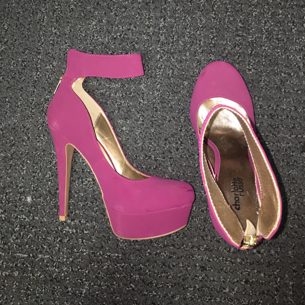 Purple high heels with ankle strap