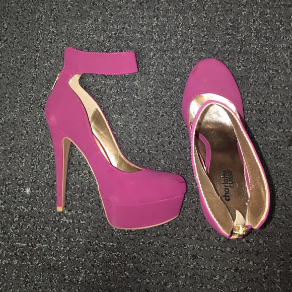 Purple high heels with ankle strap - Picture 1 of 2