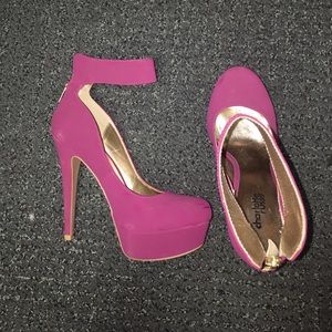 Purple high heels with ankle strap
