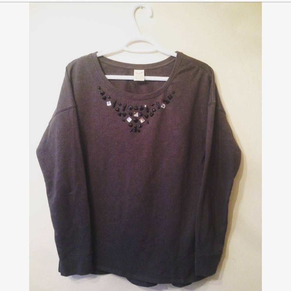Sweater with jeweled neck