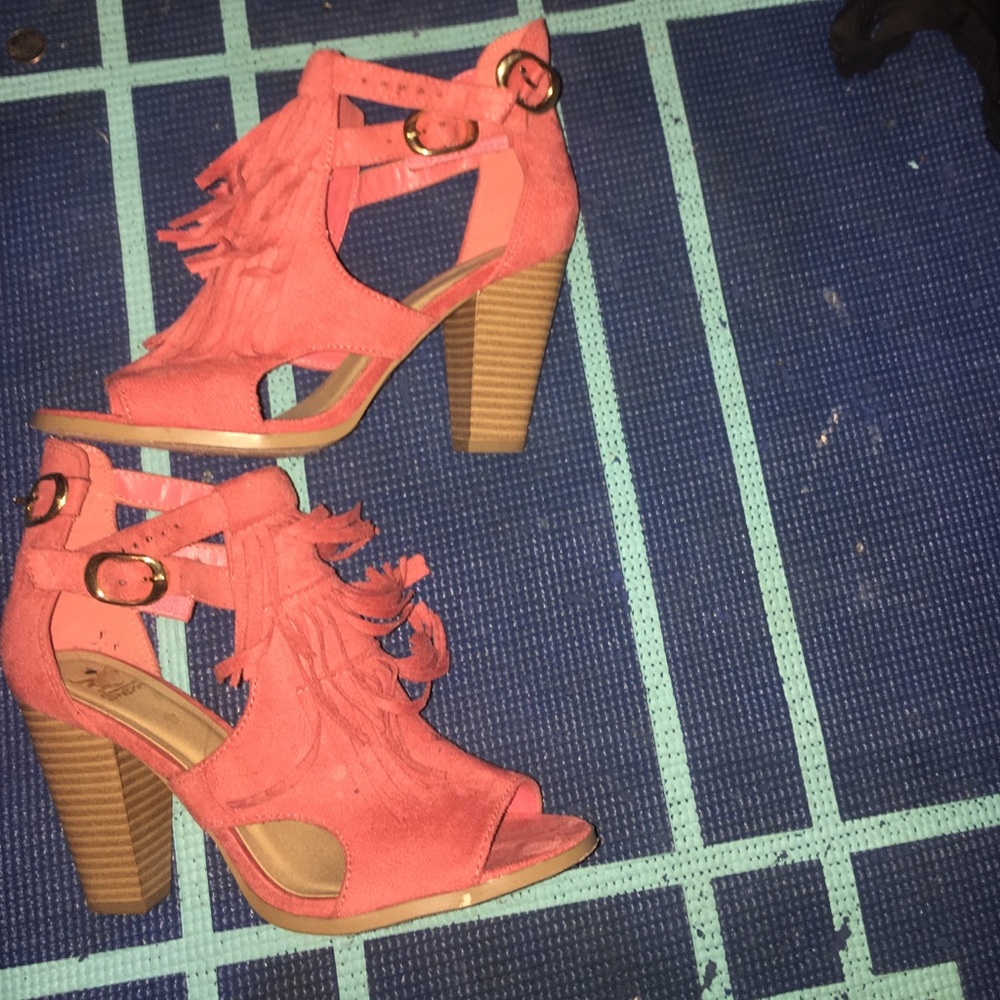 4 inch orange fringe heels