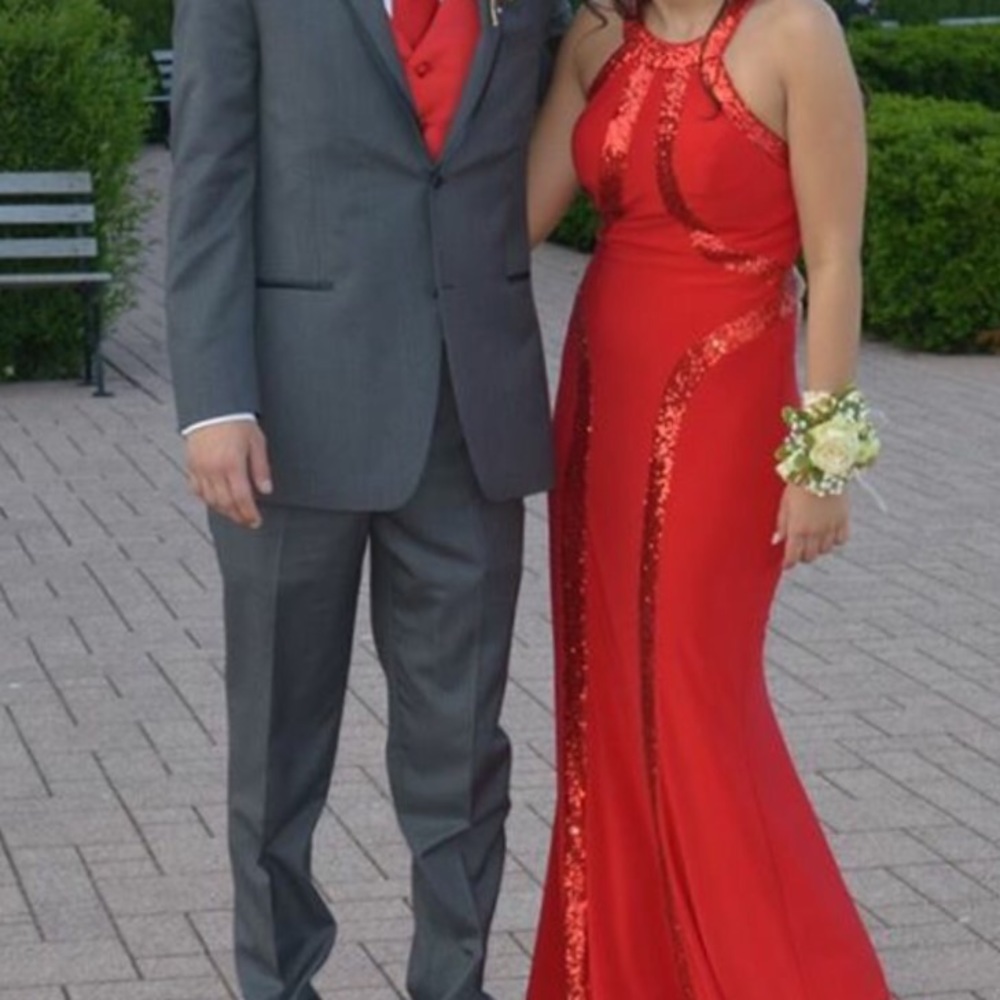 Faviana Red Sequin Detailing Prom Dress