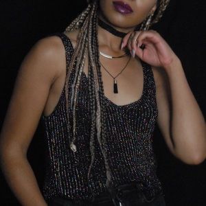 Black knit crop tank top