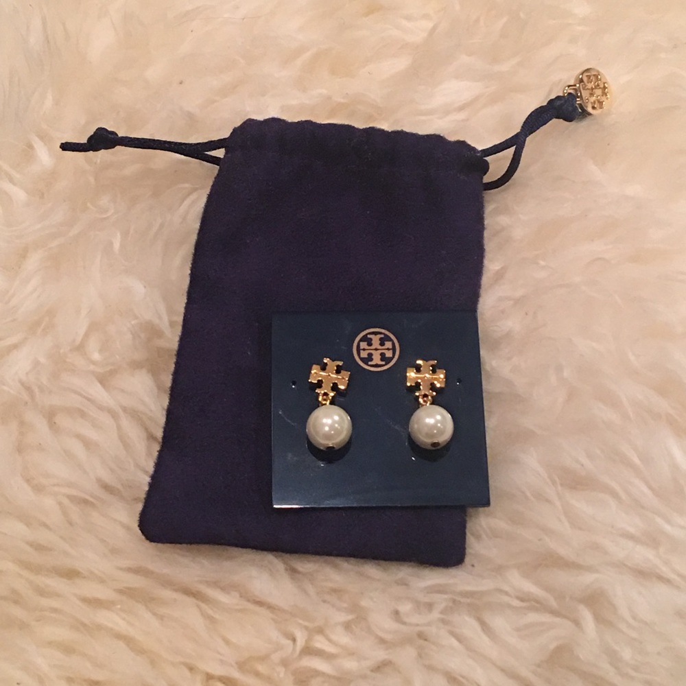 Authentic Tory Burch Crystal-Pearl Drop Earrings