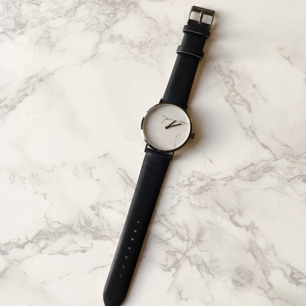 Minimalist Marble Black Leather Strap Watch - Picture 4 of 4