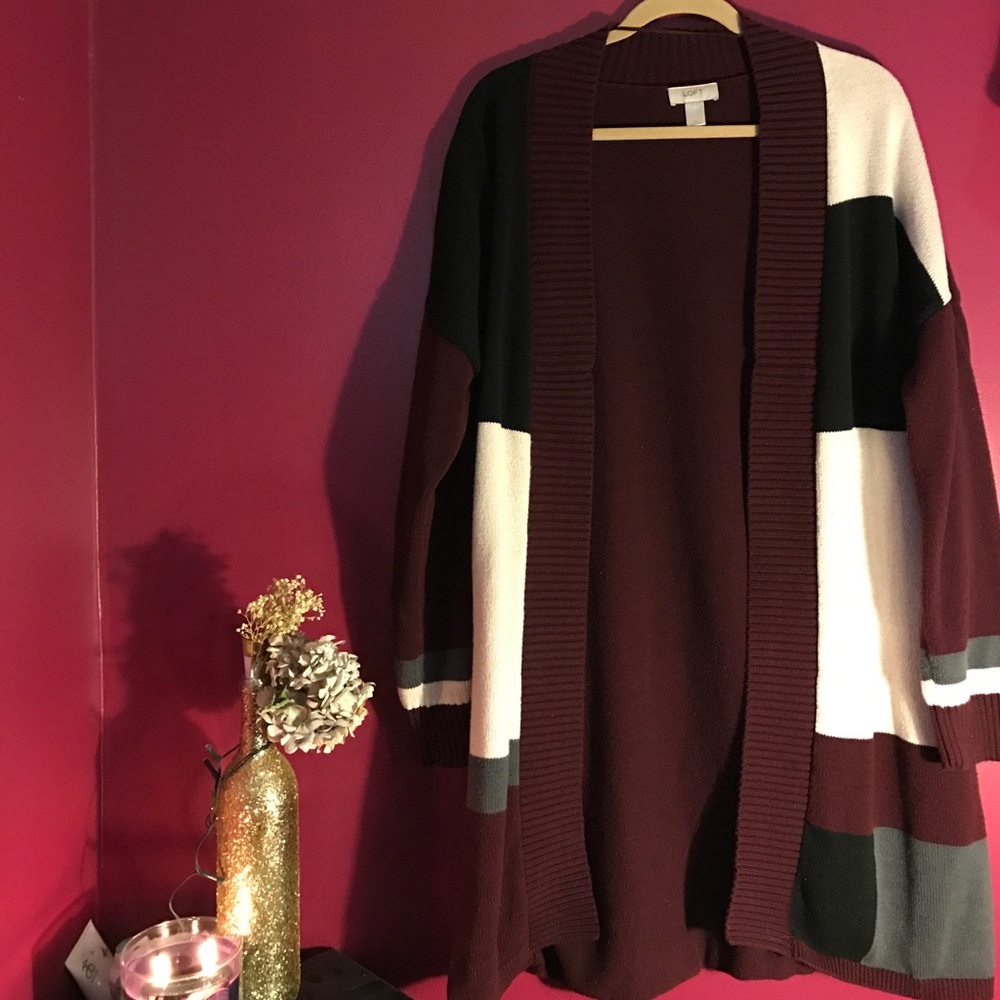 Long maroon cardigan