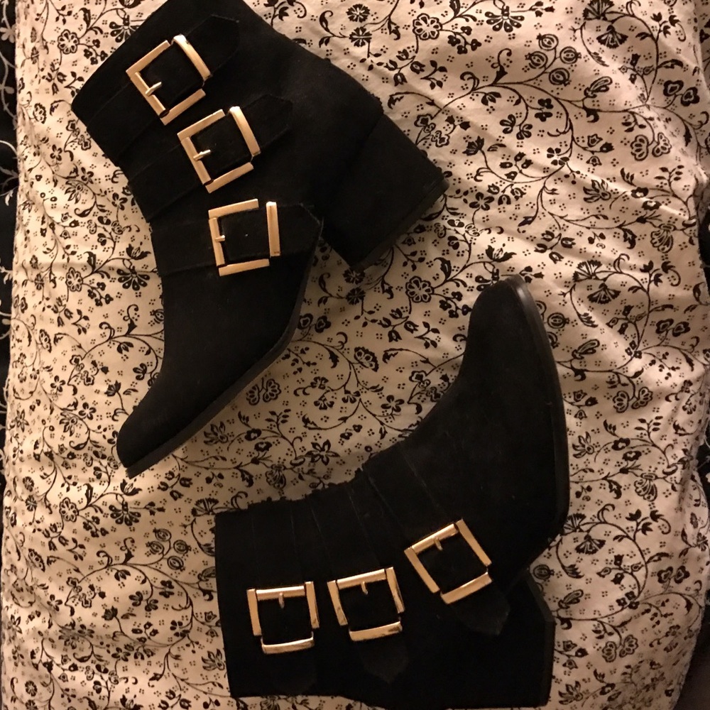 Forever 21 booties with gold buckles