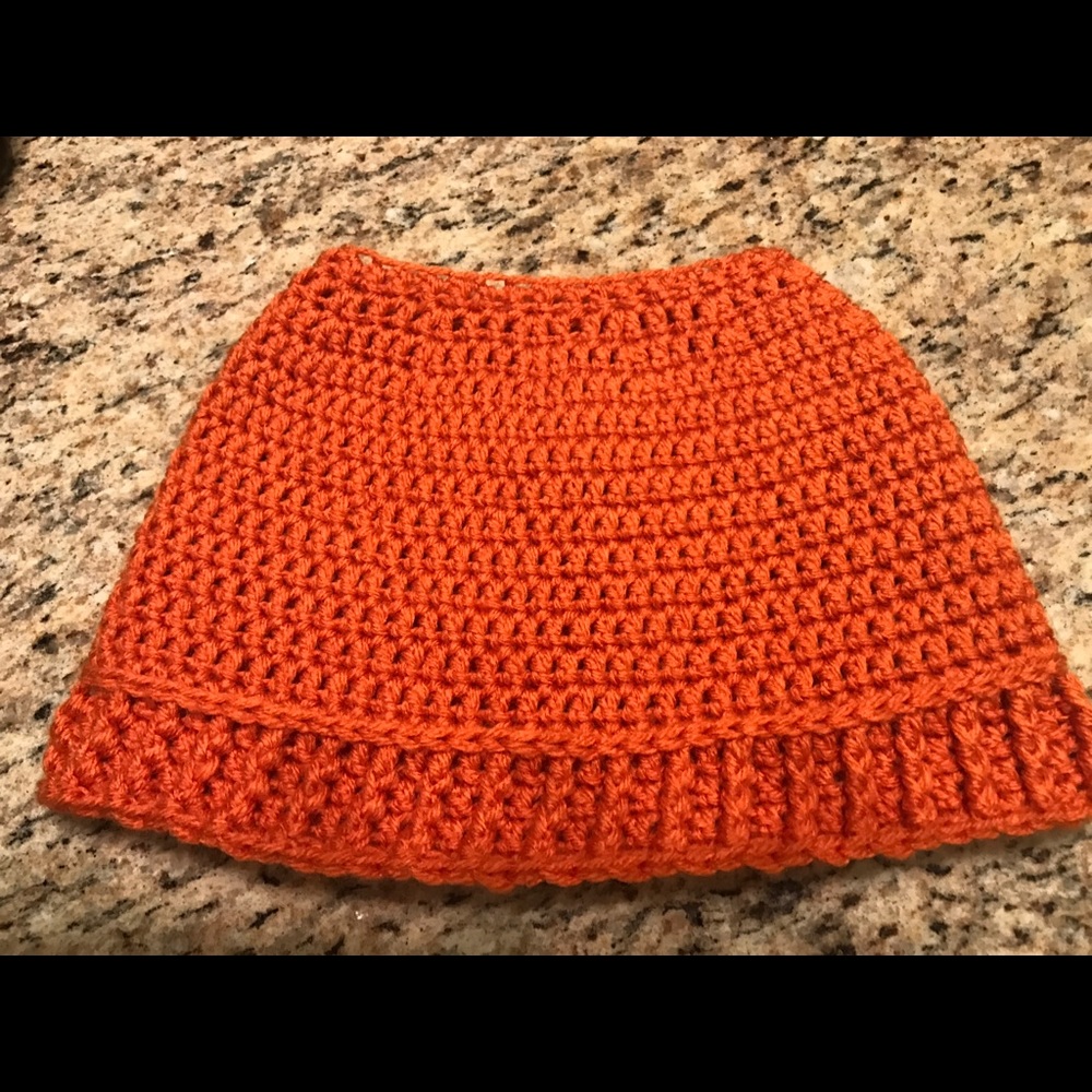 Crocheted bun beanie