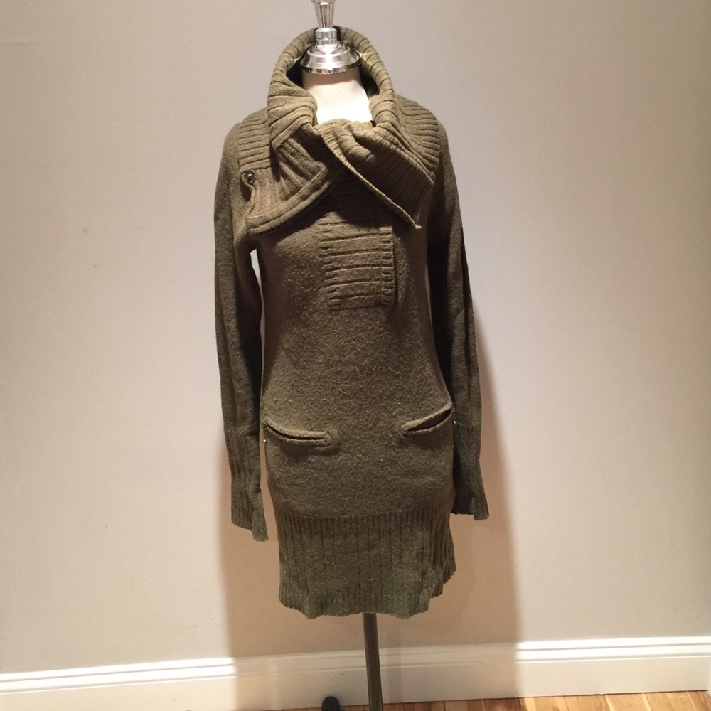 H&M Sweater Dress Army Green w/ Zipper Details Size 6