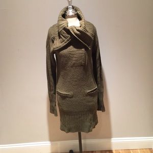 H&M Sweater Dress Army Green w/ Zipper Details Size 6