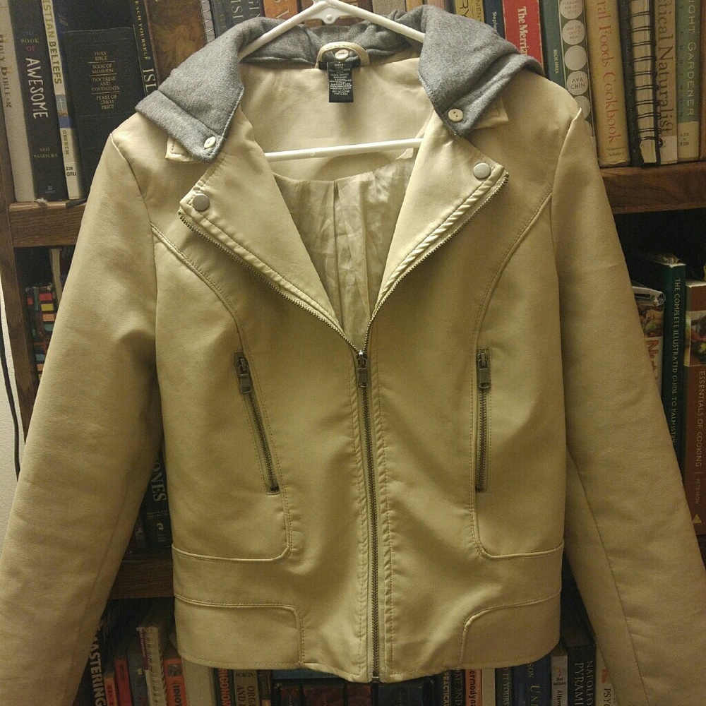 Rue21 cream faux leather jacket -- waterproof!