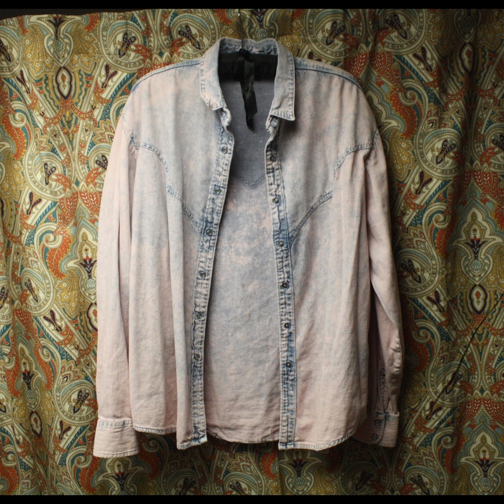 Pink acid wash Jean button up