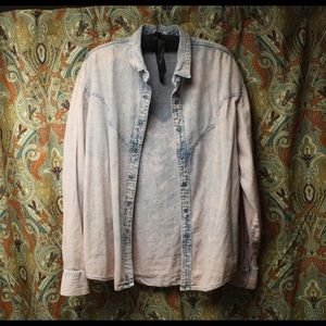 Pink acid wash Jean button up