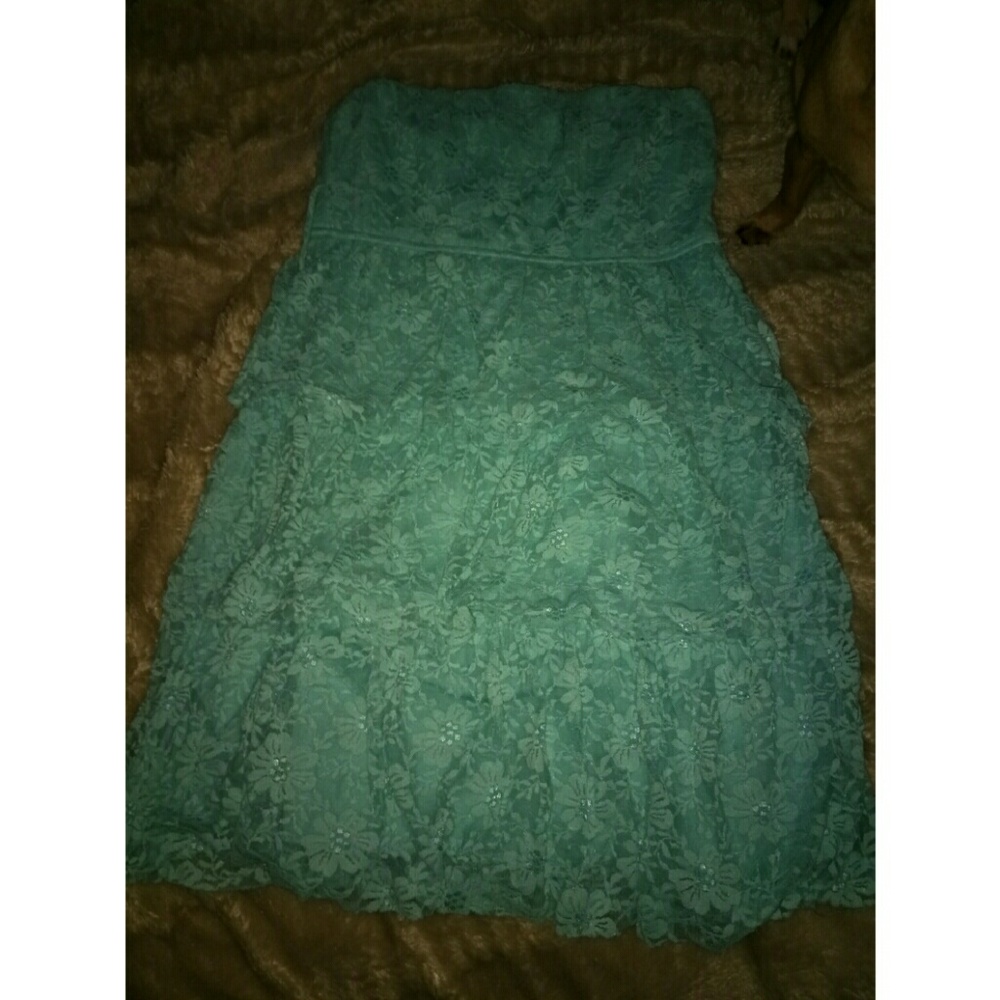 Light blue mini ruffled lace dress