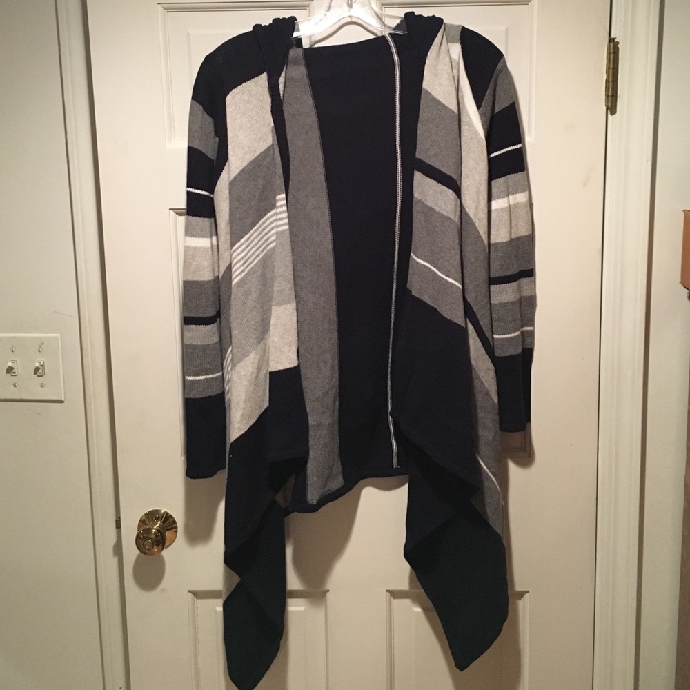 Line Shelby Blue, Gray, and White Striped Cardigan